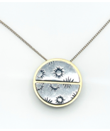 Two Tone Brass Celestial Sunrise Pendant Necklace Adjustable Slide Chain - $31.68