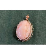 Ladies Antique 14KT GOLD Pendant w/ Carved Cabochon Angel Skin CORAL PEA... - £557.59 GBP