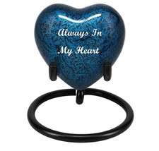Blue Marbled Heart Keepsake Urn - Stand Option - £23.68 GBP