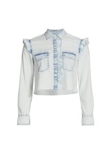Alice + Olivia Crop Chambray Shirt in Ocean Blues, Size Small - £195.86 GBP