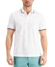 Club Room Men&#39;s Stretch Flamingo Pattern Polo Shirt White-Size Medium - $19.97