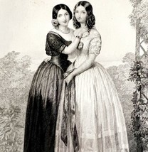 Friends 2 Beautiful Girls Engraving 1859 Victorian Fashion Friendship Art DWY5E - £54.91 GBP