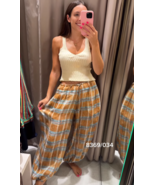ZARA BNWT 2025. ORANGE RAMIE CHECK BALLOON TROUSERS PANTS. 8369/034/615 - $133.45