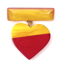 Shultz Signed Bakelite Brooch Pin Dangling Heart Butterscotch Cherry Red... - £190.24 GBP