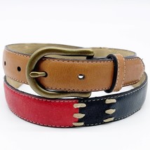 Dockers Womens M Colorblock Belt Western Brown Red Black Leather Brass  - £13.07 GBP