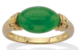 Oval Cut Green Jade Ring 14K Gold Sterling Silver 5 6 7 8 9 10 - £234.54 GBP