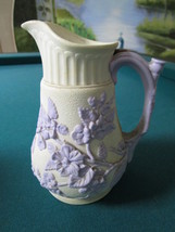 Antique J.S.H. Hill Pottery 1850s pitcher purple flowers in relief, coat mark[a8 - £217.76 GBP