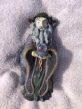 Vintage Spoontiques Wizard With Crystal Ball Orb Red Eyes Metaliic Figurine 6” - £27.37 GBP
