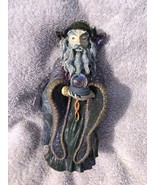 Vintage Spoontiques Wizard With Crystal Ball Orb Red Eyes Metaliic Figur... - $35.00