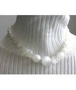 Elegant Knotted White Moonstone Lucite Bead Necklace 1940s vintage 17 1/2"" - $17.95