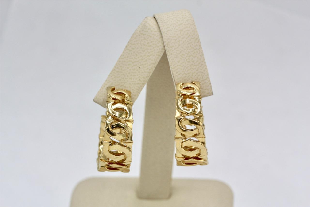 Vintage 18K Yellow Gold Cartier Signature Double C Oval Hoop Earrings Non Pierce - £4,180.51 GBP