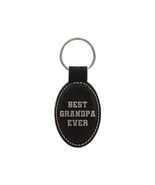 Grandpa Gifts Best Grandpa Ever Engraved Leatherette Keychain for Men Oval - £8.21 GBP