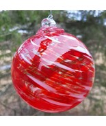 Hanging Glass Ball 4&quot; Diameter Red &amp; White Swirls (1) Friendship Ball GB94 - $317.21 MXN