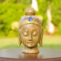 Marble Soapstone Top Buddha Head Statue Multi Precious Inlaid Floral Art Decors - £496.86 GBP