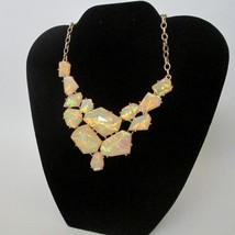 Women Statement Necklace Yellow Iridescent Stones Goldtone Chain - £17.37 GBP