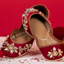 Burgandy Bridal - Stunning Red Embellished Ballet Flats / Red Mojari / Red Khuss - £94.13 GBP