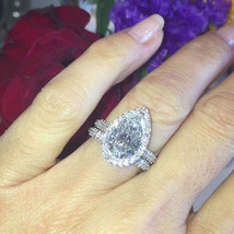 Pear Cut 3.05Ct White Diamond Halo Bridal Ring Set Solid 14K White Gold Size 9 - £217.22 GBP