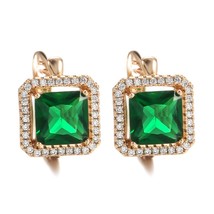 Luxury Square Green Natural Zircon Stud Earrings For Women Fashion 585 Rose Gold - £7.05 GBP