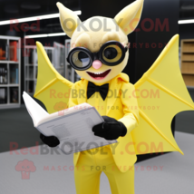 Lemon Yellow Bat mascot costume character dressed with a Suit and Reading glasse - £902.99 GBP