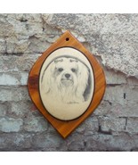 Vintage Maltese Dog Wood Plaque Earl Sherman Sugared Finish - $24.72