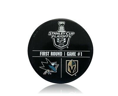 Primary image for Vegas Golden Knights Game Used Warm Up Puck vs SJ Sharks Game 1 Playoffs 4/10/19