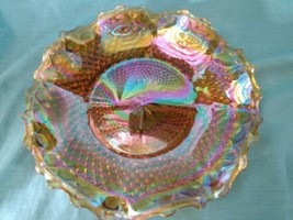 Stunning Indiana Carnival Glass Bowl Diamond Point Marigold Ruffled 10 1/4&quot;  MCM - £18.77 GBP