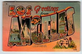 Greetings From Los Angeles California Large Big Letter Linen City Postcard 1953 - £14.25 GBP