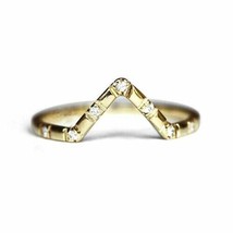 0.08 Ct Natural Diamond Engagement V-Shape Ring 14K Yellow Gold Plated Women&#39;s - £95.48 GBP