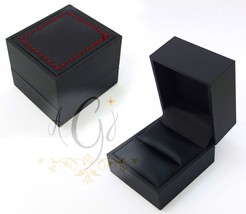Black Leatherette Leather Like with Red Stitch Ring Box  Box USA Seller - £7.77 GBP