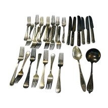 Old Silverplate Vintage Flatware Lot Silverware Knives Forks &amp; Spoons 28... - $34.64