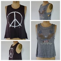 2 Chaser Tops Size S/M Grey Black USA Peace Eagle Patriot Cotton Bloomin... - $19.60