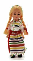 Vintage Nationality Doll Sweden Dress Striped Sleeping Eyes Toy Blonde - £7.44 GBP