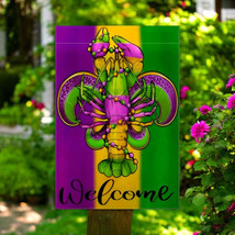 Welcome Mardi Gras Crawfish and Beads New Orleans Garden Flag - €7,65 EUR