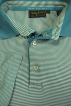 GORGEOUS Bobby Jones Silk &amp; Cotton Blue Golf Stripe Polo Shirt Made in I... - £21.08 GBP
