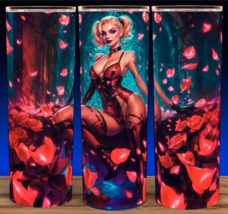 Harley Quinn Sexy Lingerie with Rose Pedals Villain Cup Mug Tumbler 20oz - £15.78 GBP