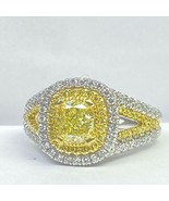 GIA Certified 1.86 Ct Cushion Yellow Diamond Engagement Ring 18k White Gold - £4,227.65 GBP