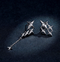 Exquisite Platinum 925 Sterling Silver Zircon Star Alignment Chain Stud Earrings - £35.95 GBP