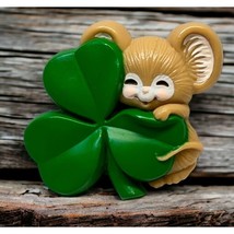 Vintage St Patricks Day Pin Brooch Mouse and Three Leaf Clover Hallmark 1983 - £11.34 GBP
