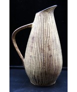 Vtg Pottery Handled Pitcher or Vase Sgraffito Pattern Mid-Century - $39.99