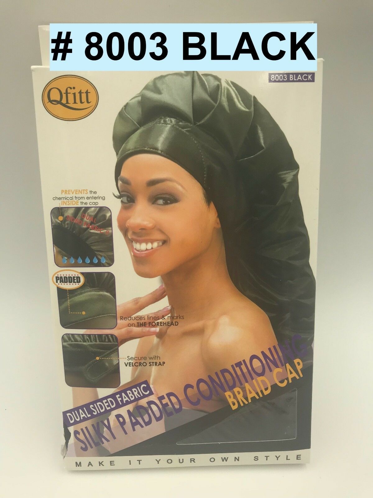 Primary image for QFITT DUAL SIDED FABRIC SILKY PADDED CONDITIONING BRAID CAP #8003 BLACK