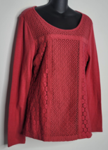 Lucky Brand Shirt Women XL Red Thermal Top Blouse Lace Casual Long Sleeve Ladies - £19.54 GBP