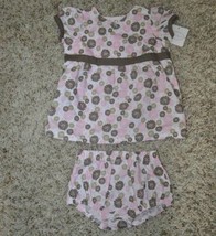 Girls Dress Bloomers First Moments Pink Brown Floral Summer Set-sz 0/3 m... - £5.52 GBP