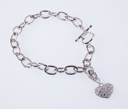 Sterling Silver CZ Heart Charm Toggle Bracelet 7.50&quot; - $147.51