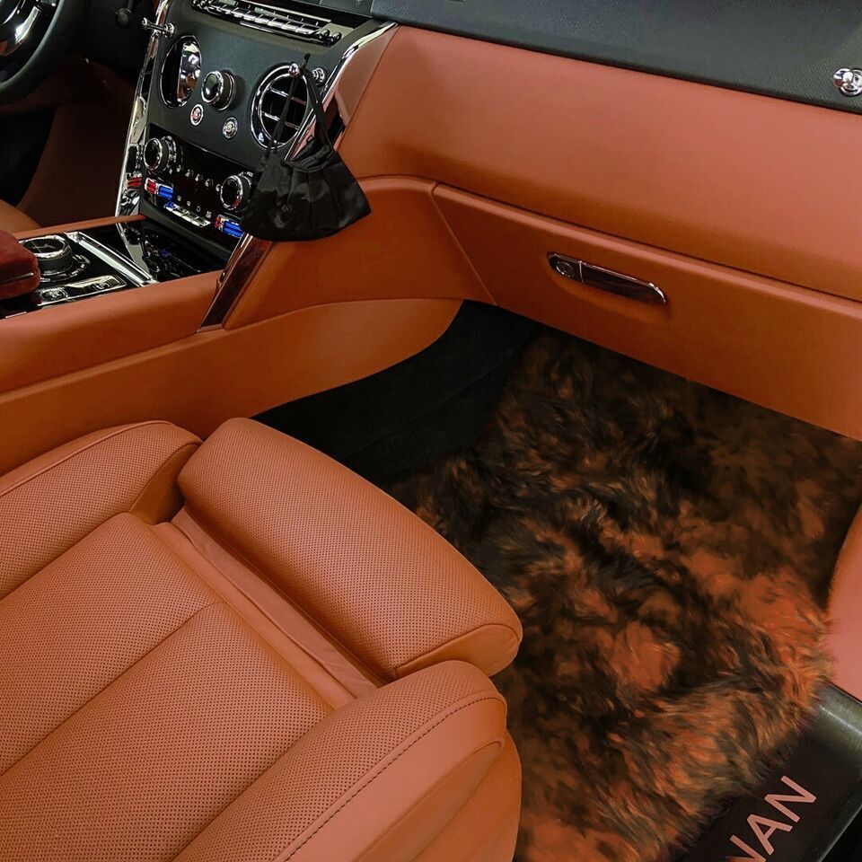 Primary image for Original sheepskin floor mats for Rolls Royce Cullinan brown black pointed-
s...