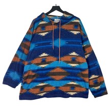 Vintage 90s Mens XL Aztec Blue Hoodie Sweatshirt Retro Classic Pullover Adult - £24.92 GBP