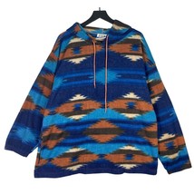 Vintage 90s Mens XL Aztec Blue Hoodie Sweatshirt Retro Classic Pullover Adult - $31.68