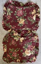 2 Waverly Floral Manor Pillow Shams Dark Red Green Trim Ruffle Standard - $24.99