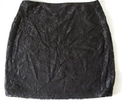 New York &amp; Co Black Floral Pattern Lace Overlay Skirt, M, Elastic Waist - $8.90