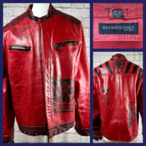 Vintage Kenneth Cole Homme Rouge Recyclée Punk Veste Cuir Clouté Crâne M - $363.81