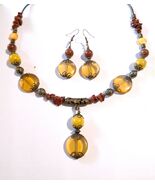 Citrine Jasper Sunstone bronze jewelry set Mother of pearl Tribal Boho j... - $115.49 CAD